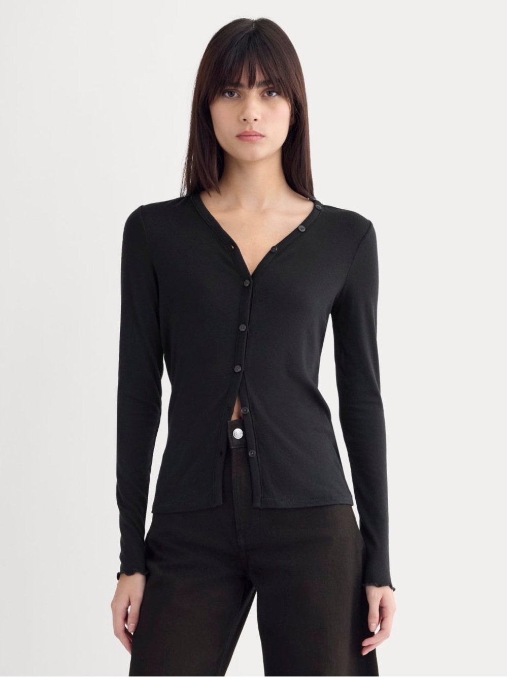 Everlane SHEER V-NECK CARDIGAN BUTTERLUXE Long-Sleeve Button Wool Blend Cardigan